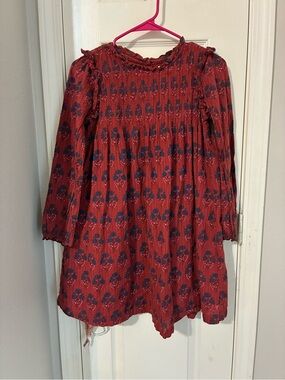 Pink Chicken Red Floral Smocked Long-Sleeve Dress